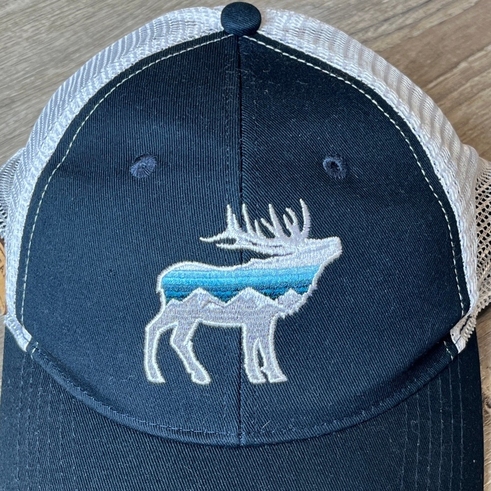 Locale Rocky Mountain National Park Elk Trucker Hat Navy Blue White Snapback Cap - Picture 2 of 5